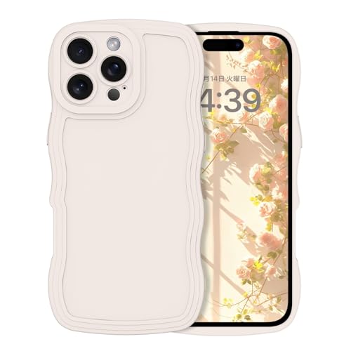 iPhone 16 Pro Max ケース ウェーブ カバー うねうね TPU 可愛い おしゃれ 人気 ソフト スマホケース バンパー 耐衝撃 超軽量 薄型 滑り止め ワイヤレス充電 ストラップホール付き ベージュ 送料無料
