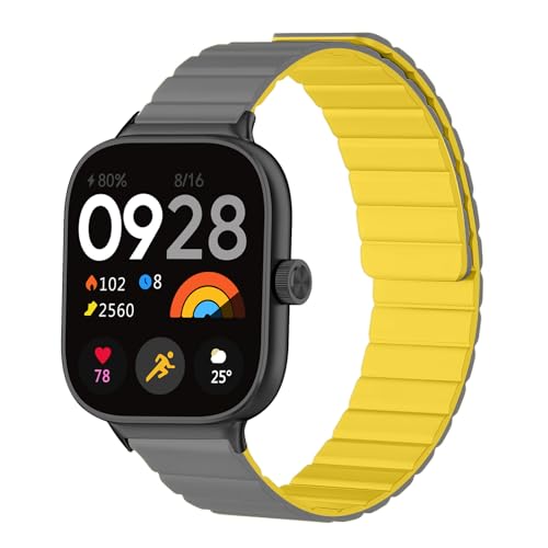 Xiaomi Redmi Watch 5 / Redmi Watch 4 / Smart Band 9 Pro / 8 Pro 交換バンド 磁気付き シリコン 替えスポーツバンド 腕時計 長さ調節可能 交換ベルト for Xiaomi Mi Band 9 Pro (グレー / イエロー) 送料無料