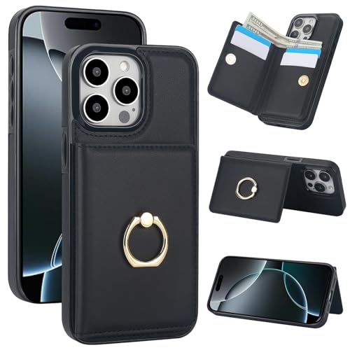 iPhone 16 Pro Max ケース 手帳型 財布型 背面 カード収納 リング付き スマホケース スマホカバー スタンド機能 PUレザー カバー シンプル...