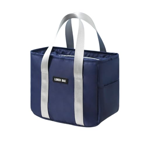 ランチバッグ クーラートートバッグ 保冷保温 お弁当袋 保冷バッグ ファスナー付き 撥水加工 断熱素材 折りたたみ 旅行用 軽量 運動会 ピクニック ビーチ 男女兼用 通勤 通学 (ネイビーブルー) 送料無料