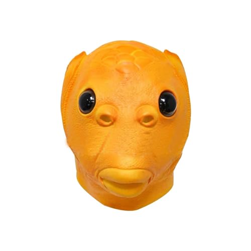 半魚人 マスク 魚の頭 ハロウィーン 面白い コスプレ 面白いマスク アニマルマスク かぶりもの 被り物 仮面 お面 変装 怪人 マスク コスプレ リアル ゴム製 ハロウィン 緑頭怪 小道具 (黄色い魚の頭)