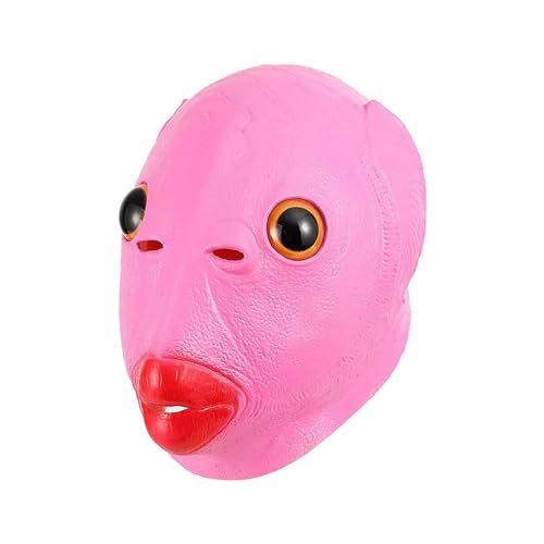 半魚人 マスク 魚の頭 ハロウィーン 面白い コスプレ 面白いマスク アニマルマスク かぶりもの 被り物 仮面 お面 変装 怪人 マスク コスプレ リアル ゴム製 ハロウィン 緑頭怪 小道具 (ピンクの魚の頭) 送料無料