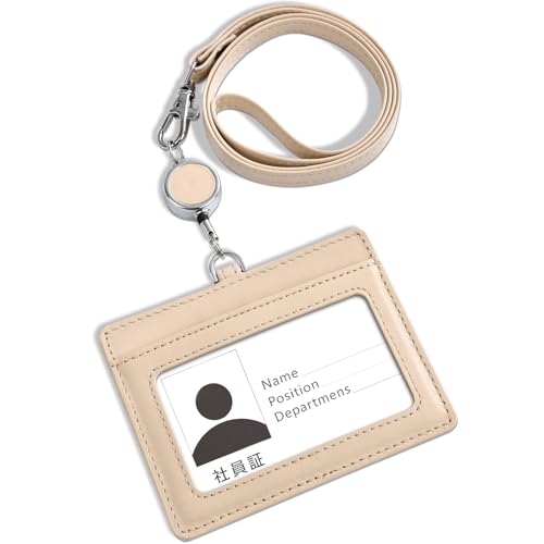 カードホルダー 横型 定期入れ パスケース 本革 ネームホルダー カードケース 社員証 名札入れ 両面 ク..