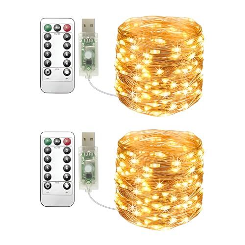 USB LEDテープライト 10m フェアリーライト 100LED USB銅線ストリングライト リモコン付き 8種類のモー..