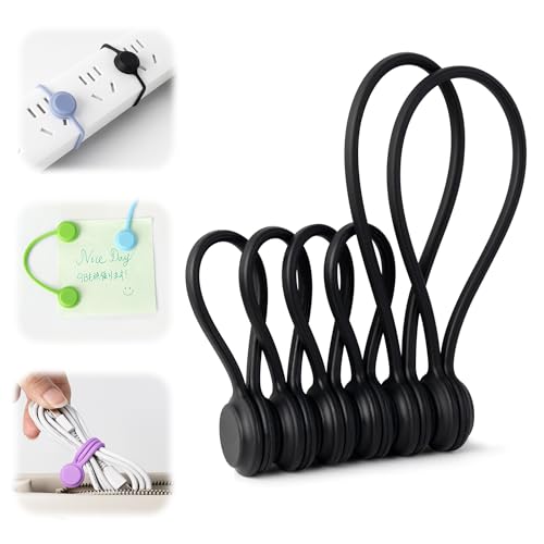 ケーブルクリップ コードクリップ マグネット ケーブル クリップ コード ケーブルホルダー マグネット 磁石 強力 収納 固定 まとめる 束ねる 巻き取り USB type-c きつく締める 紛失防止 配線まとめ 車 机 卓上 強力マグネット 繰り返し使用可能 (黒(M*4+L*2)...