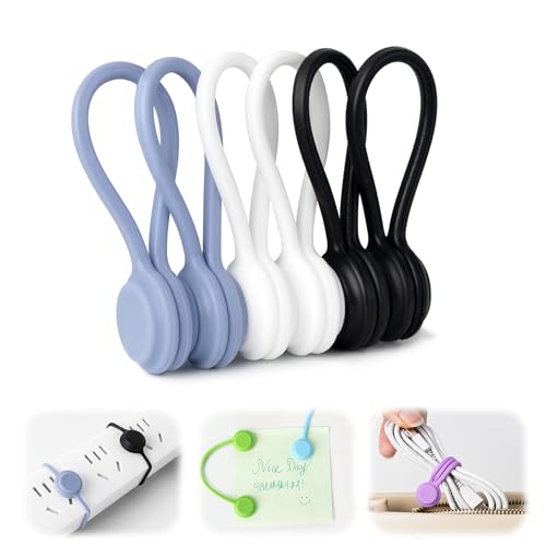 ケーブルクリップ コードクリップ マグネット ケーブル クリップ コード ケーブルホルダー マグネット 磁石 強力 収納 固定 まとめる 束ねる 巻き取り USB type-c きつく締める 紛失防止 配線まとめ 車 机 卓上 強力マグネット 繰り返し使用可能 6個入り (黒+...