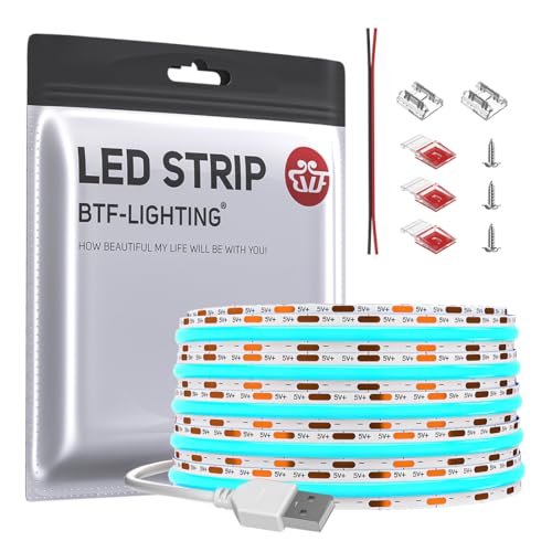 FCOB COB LEDテープライト USBライト 高密度 フレキシブル LEDテープライト 1M 320LEDs/m アイスブルー..