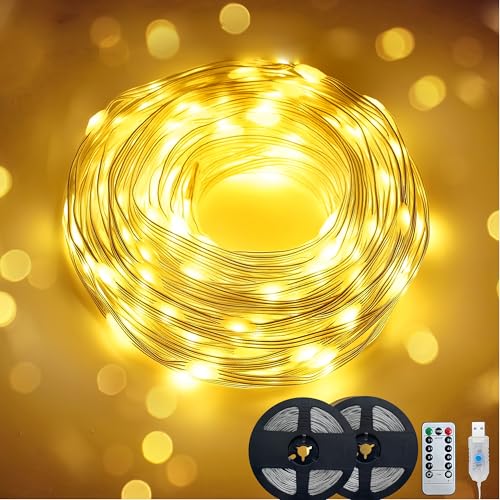 LEDテープライト 10m 100LED USBコード シリアルランプ 防水 リモコンとタイマー付き 寝室 クリスマスツリー インテリアの8種類のモードランプ 2個セット 送料無料