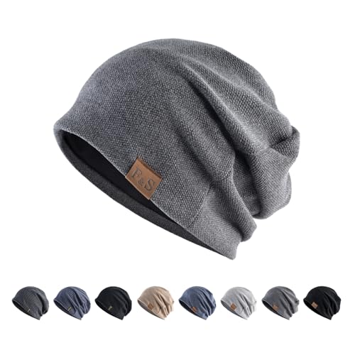 ニット帽 メンズ 春 秋 冬 ナイトキャップ ビーニー 二重構造 ニットキャップ サウナハット 帽子 レディース ケア帽子 ユニセックス フリーサイズ 男女兼用 ソフト 伸縮性 シンプル 無地 暖かい Free Size ドット仕様-ダークグレー 送料無料