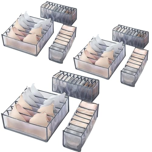 下着収納ボックス (6マス×3枚 7マス×3枚 11マス×3枚 計9点セット)下着収納ケース 折り畳み 引き出し仕切り ブラ 下着 靴下 小物収納 防虫 防塵 防湿 通気 収納簡単 (ホワイト)
