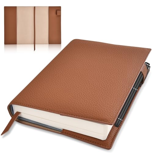 ブックカバー A5 防水レザー 手帳カバー A5判 しおり付き a5 ノートカバー 文芸書 参考書 専門書 ペンクリップ付き ブックカバー 上質感 合皮レザー ソフトカバー ブラウン