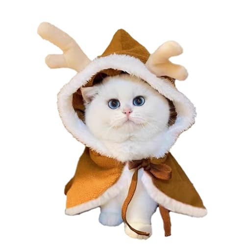 犬服 猫服 コスチューム クリスマス 鹿の角 マント サンタクロース服 パーティー 衣装 冬 暖かい 防寒 (ブラウン M) 送料無料