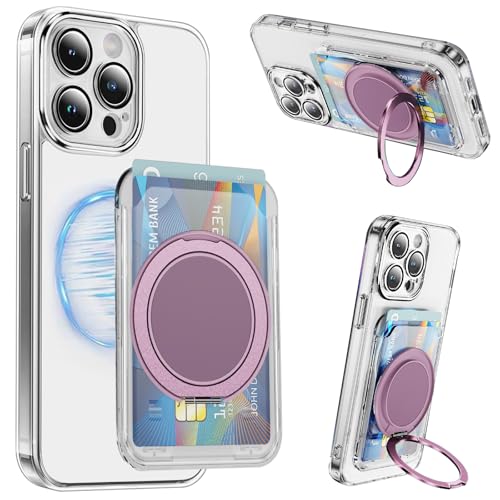 MagSafe カードケース スマホスタンド カード入れ MagSafeウォレット 調節可能 スタンド 落下防止 スマホ カードホルダー iPhone シリーズ リング付き 滑り止め 全機種 磁気吸着 脱着簡単 カード2枚収納 マグネット内蔵 (ピンク) 送料無料
