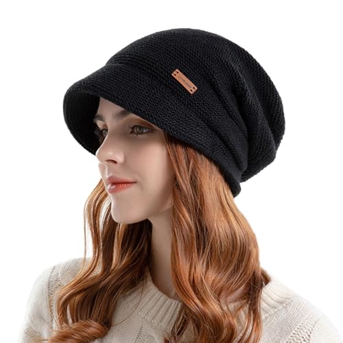 ニット帽 レディース 春秋冬 耳当て つば付き 無地 裏起毛 二重保温 防寒防風 保温 ソフト 小顔効果 通気 ふんわり 毛糸の帽子 スキー ニットキャップ ケア帽子 アウトドア ファッション ブラック