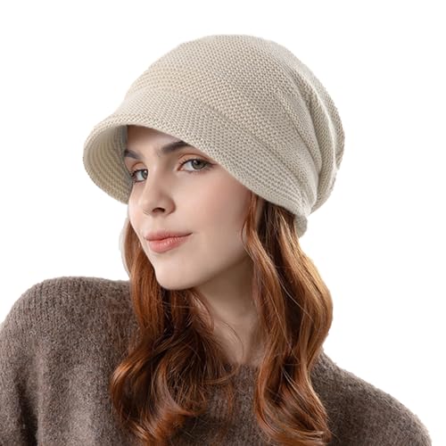 ニット帽 レディース 春秋冬 耳当て つば付き 無地 裏起毛 二重保温 防寒防風 保温 ソフト 小顔効果 通気 ふんわり 毛糸の帽子 スキー ニットキャップ ケア帽子 アウトドア ファッション ベージュ