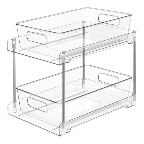 シンク下収納 ラック スライド式 キッチン収納ラック 洗面所 キッチン下収納収納ラック キッチン 引き出し 収納 棚 流し台 洗面台下 組立簡単 滑り止め 幅19×奥行き30×高さ25.4cm 透明 (1個)