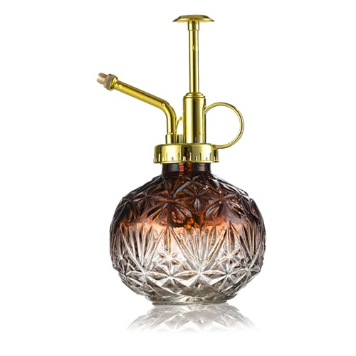 霧吹き じょうろ ガラス 植物 園芸 アンティーク調 インテリア アウトドア おしゃれ 観葉植物 掃除 スプレー 水差し 散水 安定した散水が行える ガーデニング 水やり 花壇 フラワー 栽培 オフィス 小さい 240ml ブラウンのグラデーション+ゴールドノズル ...