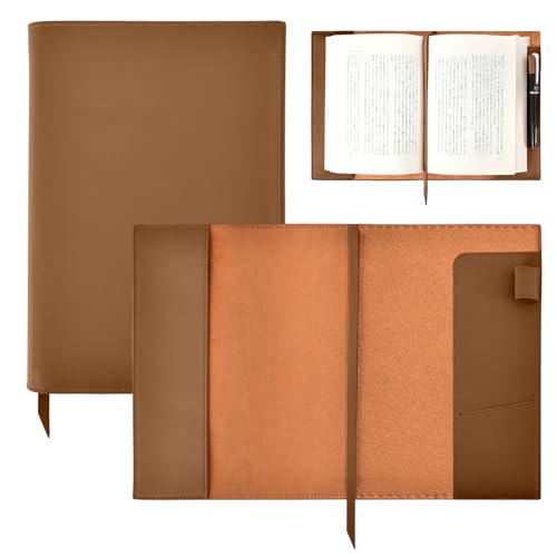 ブックカバー 防水 A5サイズ 本革製 手帳カバー 栞付き ペン挿し 収納ポケット付き 文学書 参考書 専門書 ブラウン 送料無料