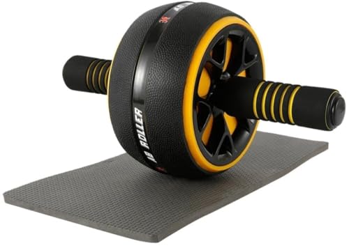 腹筋ローラー TPR製 腹部コア運動機器 静音 アブローラー スリムトレーナー アブホイール 上半身筋トレ 膝保護マット付き 耐荷重200kg (イェロー)