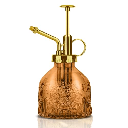 霧吹き じょうろ ガラス 植物 園芸 アンティーク調 インテリア アウトドア おしゃれ 観葉植物 掃除 スプレー 水差し 散水 安定した散水が行える ガーデニング 水やり 花壇 フラワー 栽培 オフィス 小さい 200ml ブラウン + ゴールドノズル