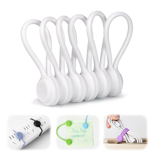ケーブルクリップ コードクリップ マグネット ケーブル クリップ コード ケーブルホルダー マグネット 磁石 強力 収納 固定 まとめる 束ねる 巻き取り USB type-c きつく締める 紛失防止 配線まとめ 車 机 卓上 強力マグネット 繰り返し使用可能 6個入り (白 ...