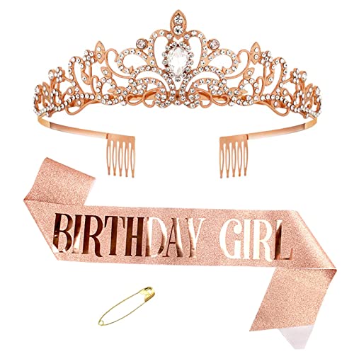 誕生日 王冠 たすき ブローチ 3点セット バースデー ケーキ 飾り キラキラ BIRTHDAY GIRL 王冠 パーティーグッズ 記念日 お祝い 小道具 子供...