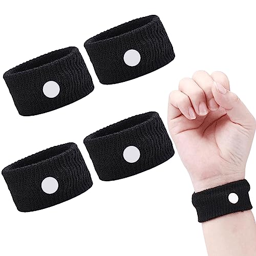 リストバンド 薄手 4本セット 左右兼用 手バンド 伸縮性 通気性 蒸れにくい 大人も子供も兼用 軽量 (ブラック) 送料無料
