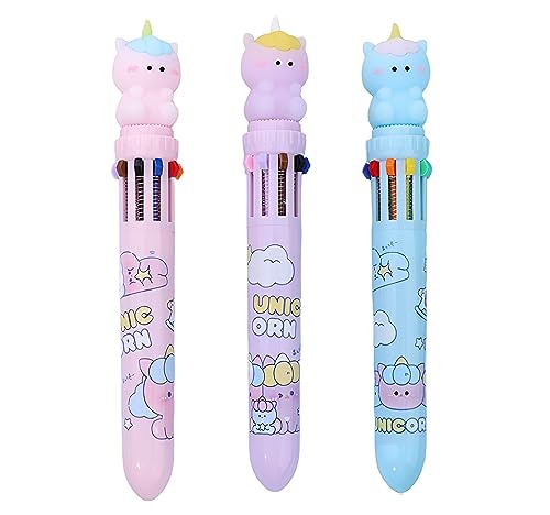 10色ボールペン 油性ボールペン 動物 文房具 3本セット 0.5mm 多機能 送料無料