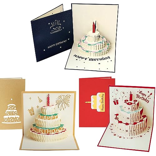 バースデーカード 3枚セット 3D立体 誕生日 メッセージ ポップアップ グリーティング バースデ カード お誕生日 祝い 感謝 封筒付き (タイプB) 送料無...