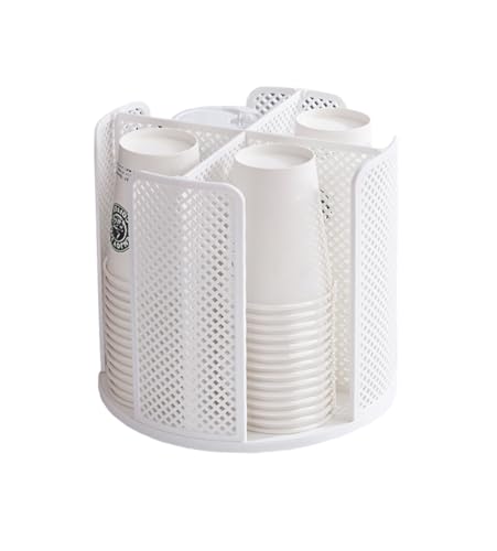 紙コップホルダー カップホルダー 360度回転 カップディスペンサー 紙コップ収納 カップスタンド 大容量 コーヒーカップ コンビニ ビュッフェ オフィスなど(ホワイト)