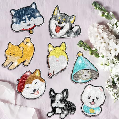ダイヤモンドアート犬 コースター キット ダイアモンドアート セット ビーズアートDIYダイヤモンドペインティング 5Dダイヤモンド塗装キット ホルダー付き コースター 手芸キット 初心者 大人 子供用 アートクラフト用品 人気 8個入