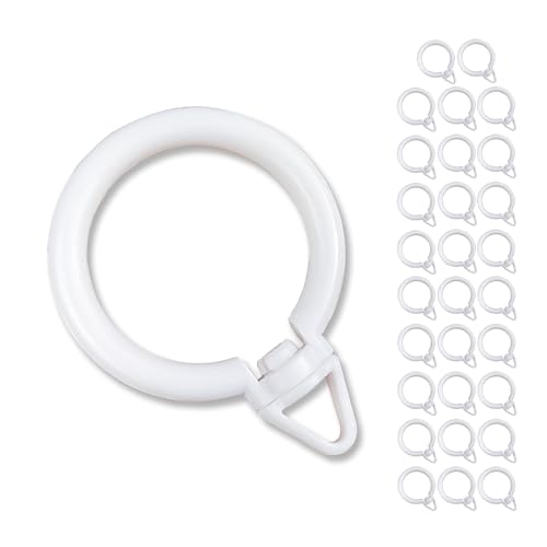 スライドリング カーテンリング フック ホワイト 伸縮ポール用 内径約33mm つっぱりスティックグ用カーテンリン 360°リターン転できる 30個 インストールが簡単 (白) 送料無料