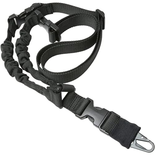 スリング 1点支持 ライフル エアガン用スリング サバゲー 簡単装着 両手フリー 弾性ゴム 軽量ナイロン 長さ調整 (ブラック)