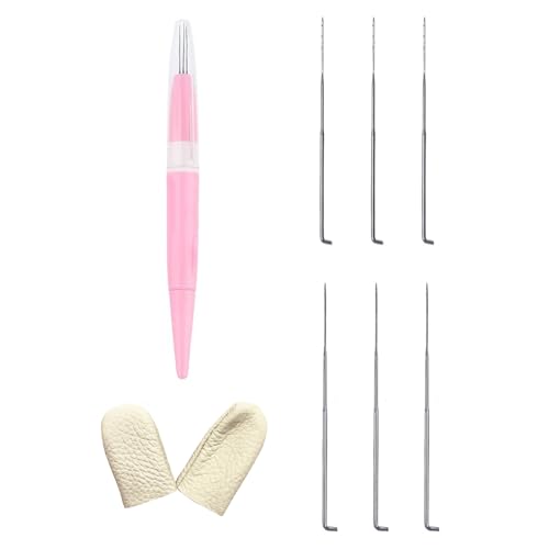 羊毛フェルト ニードル 3本針+レザー製指サック+2サイズのフェルト針付き 初心者入門キット フェルティングニードル 羊毛フェルト工具 刺繍フェルトニードル DIY用ツール (ピンク) 送料無料