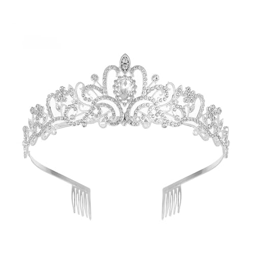 ティアラ 王冠 ヘアアクセサリー パール ティアラ 誕生日 卒業式 ページェント 写真撮影 ウエディングドレスアクセサリー 女性の髪飾り 結婚式 子供＆大人用 (シルバー)