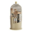 メイクブラシケース 360°回転 多機能分類収納 メイクボックス ホルダー 化粧品収納ボックス 化粧ブラシ収納 蓋付き 透明 仕切り 大容量 防湿 防塵 省スペース 小物入れ おしゃれ 可愛い 口紅 収納ボックス プレゼント (乳白+白透明カバー)