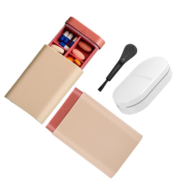 ピルケース 1週間 2個入りトラベル 薬ケース 大容量 防湿 錠剤 ケース サプリケース 携帯用 薬カッター と掃除ブラシ 付き (ピンク) 送料無料