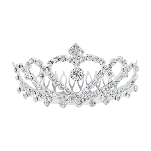 ヘアアクセサリー ティアラ 王冠 ティアラ 女性の髪飾り ウエディングドレスアクセサリー 写真撮影 女の子 七五三 結婚式 成人式 誕生日会 花嫁 髪飾り 子供＆大人用 (シルバー)