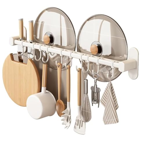 キッチン フック ステンレス 粘着 バスルームラック フック扉裏 キッチンツールフック 吊り下げ 壁掛け式 強力粘着固定 防水 穴あけ不要 フック付き ステンレス 調理器具 収納 ラ ック お風呂 シャワーラック タオルハンガー 台所ラック キッチンツ (白 60CM)...