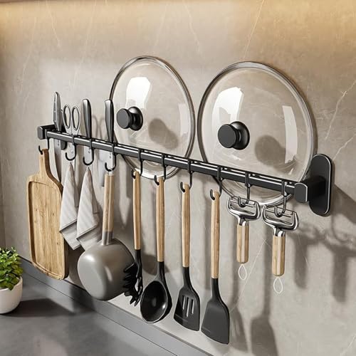 キッチン フックステンレス 粘着 バスルームラック フック扉裏 キッチンツールフック 吊り下げ 壁掛け式 強力粘着固定 防水 穴あけ不要 フック付き ステンレス 調理器具 収納 ラ ック お風呂 シャワーラック タオルハンガー 台所ラック キッチンツ (ブラック ...