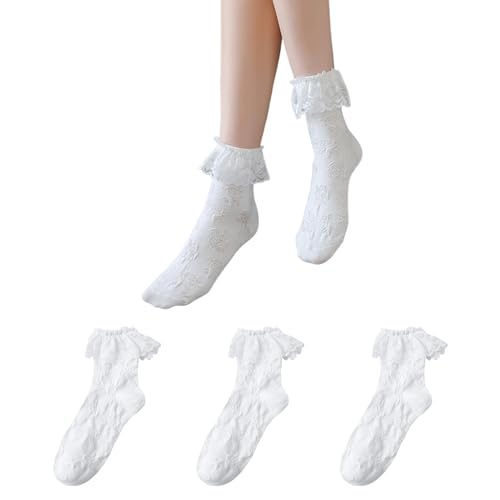 レース 靴下 白 レディース 3足セット レースソックス 可愛い ファッション 伸縮性があり 脱げにくい 綿 通気性 蒸れない 靴下 フリル JK ユニフォーム cosplay