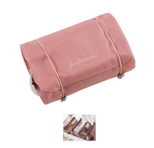 トラベルポーチ 壁掛け 折りたたみ 洗面袋 掛けられる 4つ合わせた 分割可能 (ピンク) 送料無料