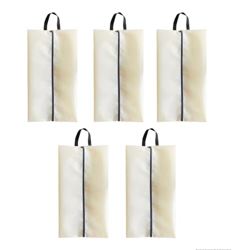 シューズケース 防水 防塵 超軽量 靴袋 シューズバッグ おしゃれ 大人 シューバッグ スポーツ 5枚 (クリーム色)