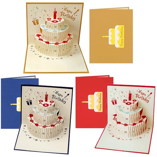 バースデーカード 3枚セット 3D立体 誕生日 メッセージ ポップアップ グリーティング バースデ カード お誕生日 祝い 感謝 封筒付き (タイプD) 送料無...