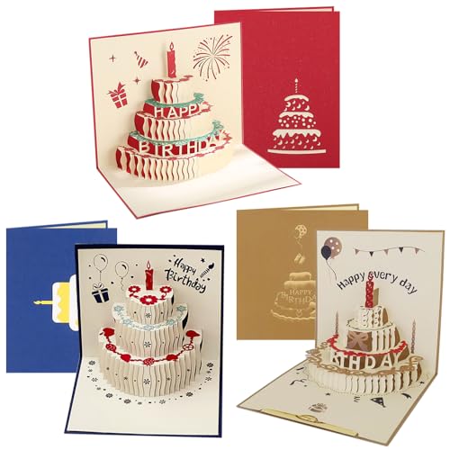 バースデーカード 3枚セット 3D立体 誕生日 メッセージ ポップアップ グリーティング バースデ カード お誕生日 祝い 感謝 封筒付き (タイプE) 送料無...