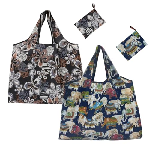 エコバッグ 折りたたみ 買い物袋 大容量 コンビニバッグ おしゃれ コンパクト 軽量 耐久 収納 可折りたたみバッグ 洗濯可能 水洗い 携帯便利 大袋 バックパック コンビニ レジ袋 (花+象) 送料無料