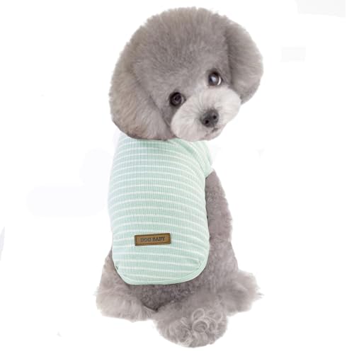 ドッグウェア 犬 服 ストライプ Tシャツ タンクトップ 小型犬用 夏 おしゃれ かわいい 柔らかい 涼しい 脱毛保護 犬猫洋服 ペット服 (緑色 S) 送料無料