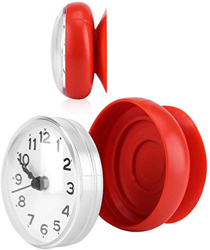 防水時計 ウォールクロック 強力 吸盤式 ミニサイズ 防水 バスルームクロック バスルーム時計 ウォータープルーフ時計 お風呂用品 キッチン用(レッド)