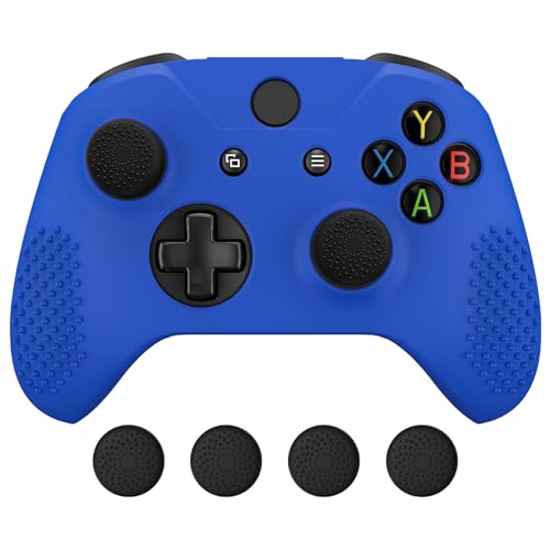 Xbox One X /S 保護カバー シリコン 保護ケース ソフト アンチスリップ シリコンカバー ＆ サムグリップ キャップ ブルー 送料無料