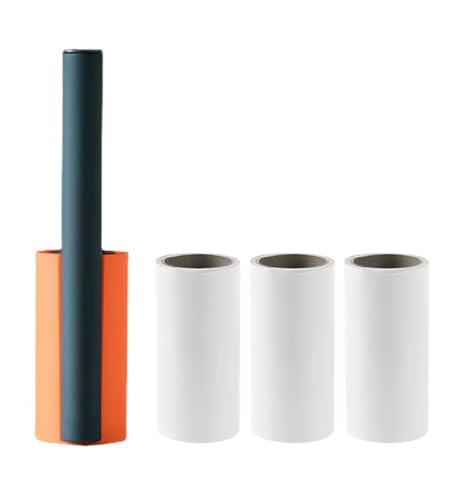 粘着クリーナー ロング 立てる おしゃれ 持ち運び オシャレ 携帯 衣類クリーナー 服 粘着シート 本体 おしゃれ テープ 斜めカット 取り替え用3巻付き (オレンジ)